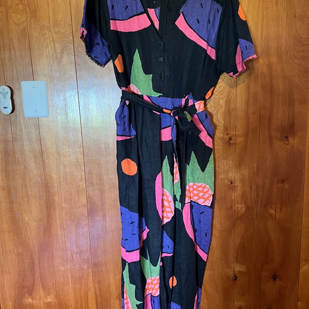 Black Abstract Print Jumpsuit with Belt